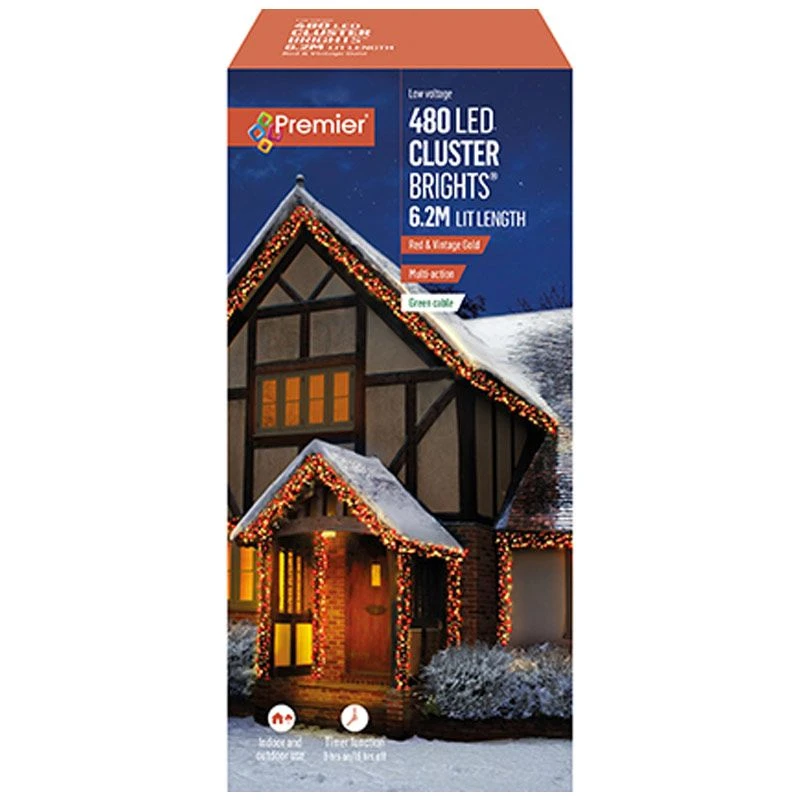 Red & Vintage Gold LED Clusterbrights With Timer 1 Red & Vintage Gold LED Clusterbrights With Timer