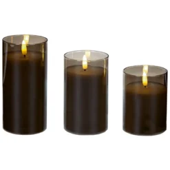Battery LED Flickabrights Wide Glass Cup Candles With Timer 7 Battery LED Flickabrights Wide Glass Cup Candles With Timer -DecorFlare Shop flickabright grey glass cup web