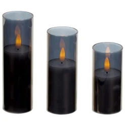 Battery LED Flickabrights Narrow Glass Cup Candles With Timer -DecorFlare Shop flickabrights narrow grey glass cup web