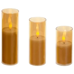 Battery LED Flickabrights Narrow Glass Cup Candles With Timer -DecorFlare Shop flickabrights narrow rose gold glass cup web