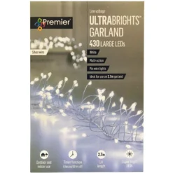 430 LED Ultrabrights Garland Lights On Pin Wire With Timer -DecorFlare Shop garland silver wire white 430 web
