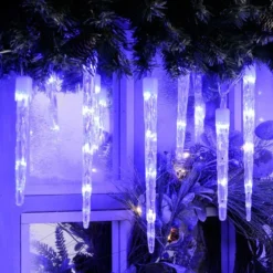 24 Colour Changing Icicle LED Lights On Clear Cable 14 24 Colour Changing Icicle LED Lights On Clear Cable -DecorFlare Shop icicle blue white light1 web