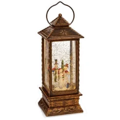Vintage Lantern With Snowman Family LED Water Spinner