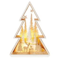 35cm LED Christmas Tree Diorama Woodland Scene -DecorFlare Shop led wooden deer family web 1