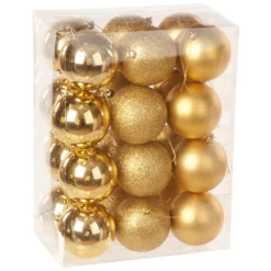 8cm Multi Finish Shatterproof Christmas Baubles (Pack Of 24) 15 8cm Multi Finish Shatterproof Christmas Baubles (Pack Of 24) -DecorFlare Shop p008007 gold web