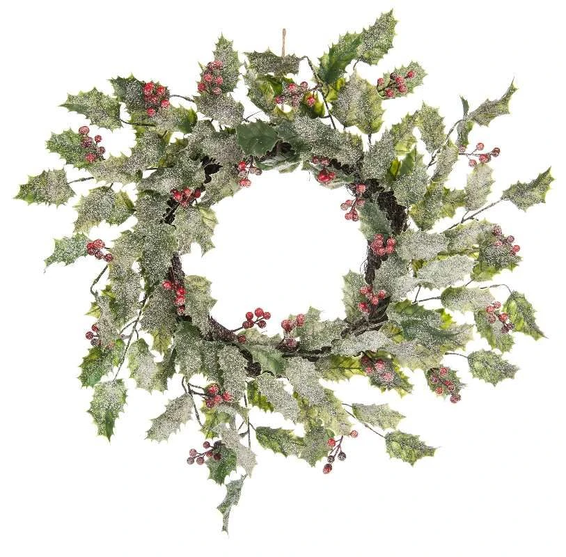 Frosted Green Holly Artificial Wreath 1 Frosted Green Holly Artificial Wreath