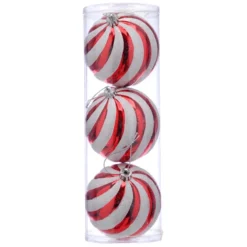 15cm Red & White Striped Shatterproof Christmas Baubles (Pack Of 3)