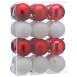 8cm Multi Finish Shatterproof Christmas Baubles (Pack Of 24) 17 8cm Multi Finish Shatterproof Christmas Baubles (Pack Of 24) -DecorFlare Shop p040968 red white web