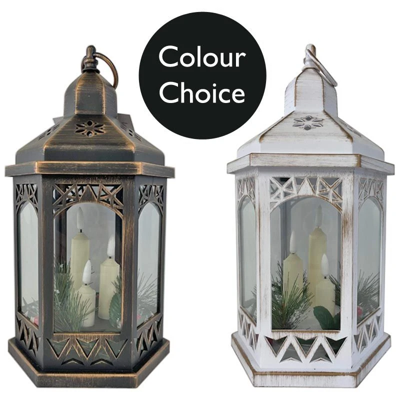 Flickering Flame 33cm Hexagonal Battery Lantern - 2 Assorted Colours 1 Flickering Flame 33cm Hexagonal Battery Lantern - 2 Assorted Colours