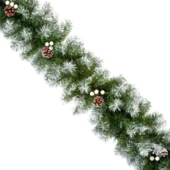 Snow Tipped Artificial Christmas Garland With White Berries & Cones - 2.7m